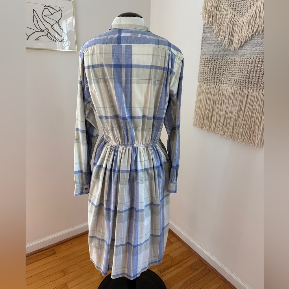 L.L. Bean Vintage Long Sleeve Plaid Dress - Blue and Cream - Picture 5 of 8